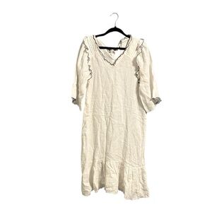 Morrison 100% linen Elegant Cream Dress with Ruffle Details